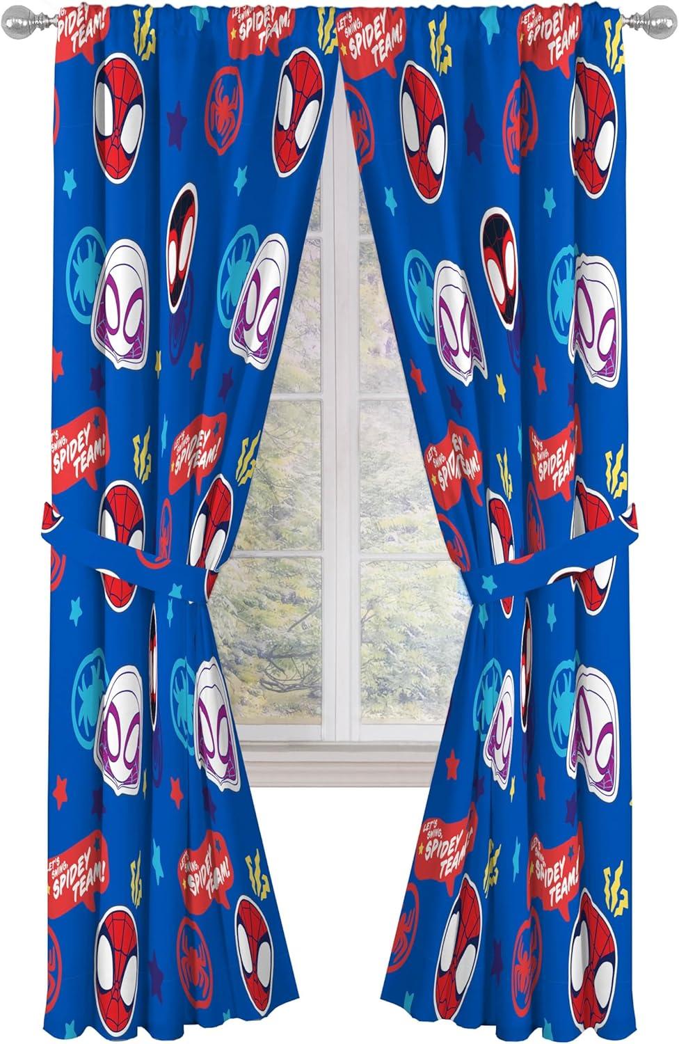 imageJay Franco Window Curtains for Kids Bedroom 4Piece Drape Set with 2 Tiebacks Grey Bluey 42 W x 84 L Pack of 2Blue Spidey His Amazing Friends