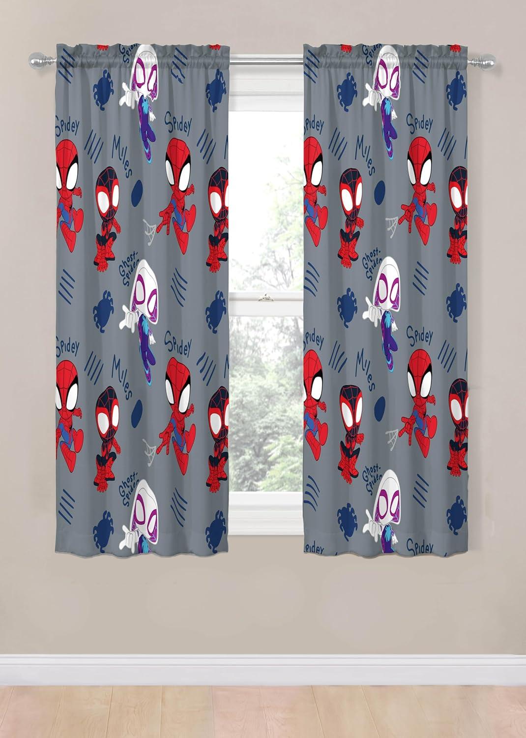 imageJay Franco Window Curtains for Kids Bedroom 4Piece Drape Set with 2 Tiebacks Grey Bluey 42 W x 84 L Pack of 2Grey Spidey His Amazing Friends