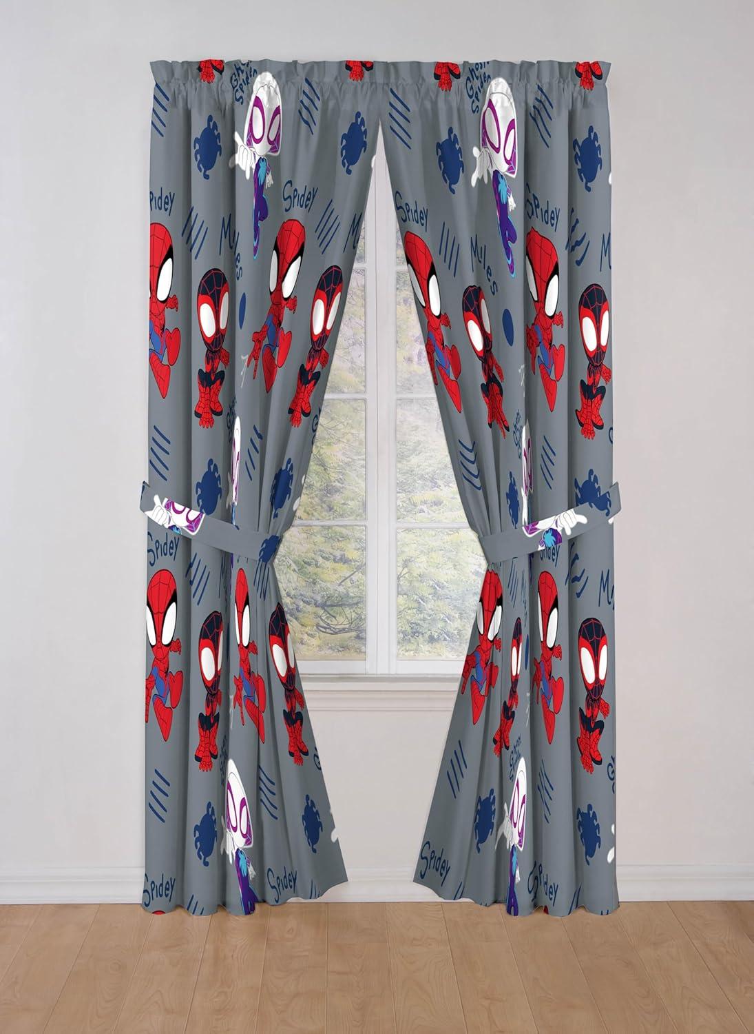 imageJay Franco Window Curtains for Kids Bedroom 4Piece Drape Set with 2 Tiebacks Grey Bluey 42 W x 84 L Pack of 2Grey Spidey His Amazing Friends