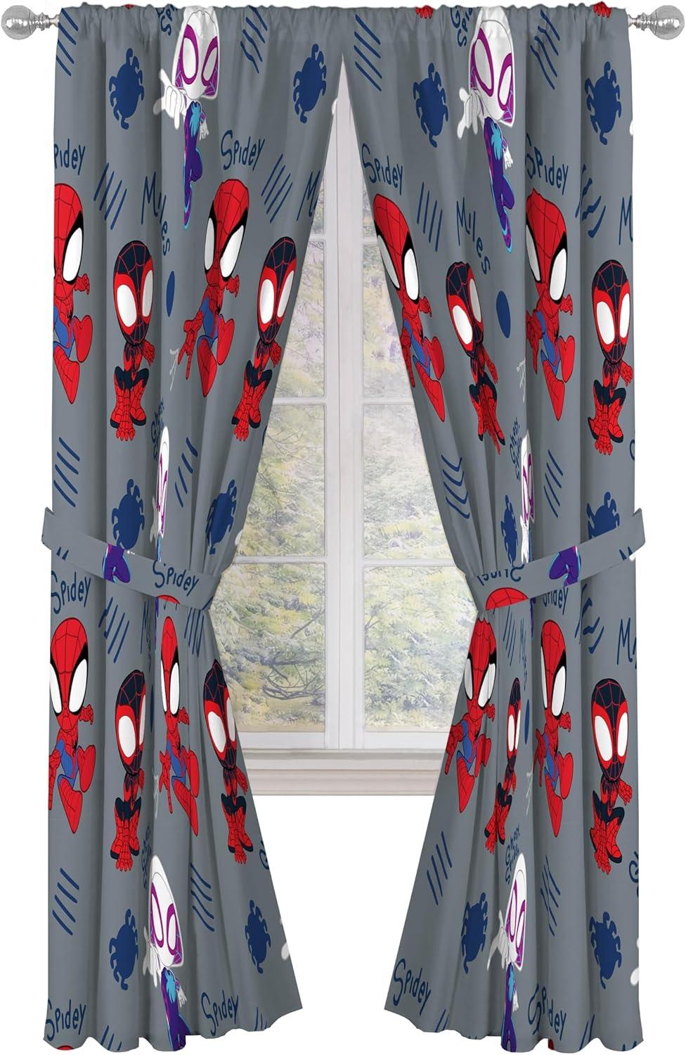 imageJay Franco Window Curtains for Kids Bedroom 4Piece Drape Set with 2 Tiebacks Grey Bluey 42 W x 84 L Pack of 2Grey Spidey His Amazing Friends