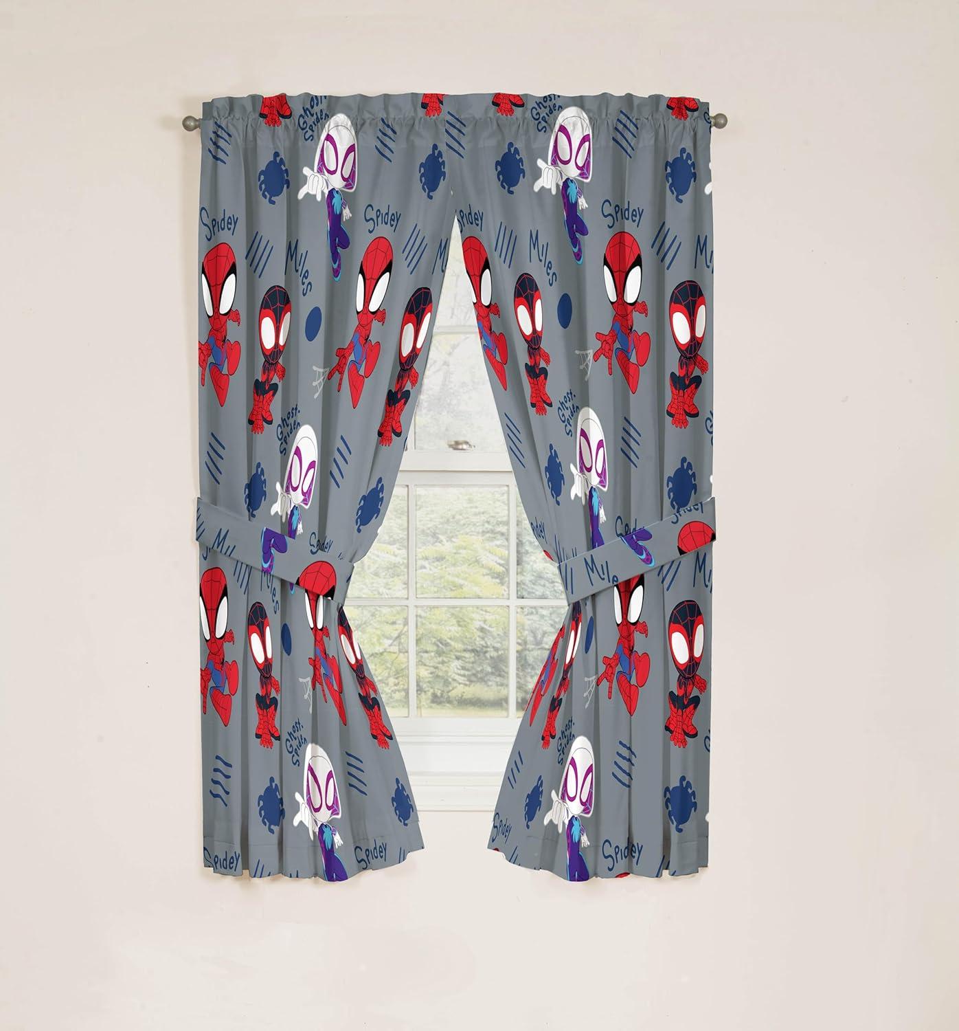 imageJay Franco Window Curtains for Kids Bedroom 4Piece Drape Set with 2 Tiebacks Grey Bluey 42 W x 84 L Pack of 2Grey Spidey His Amazing Friends
