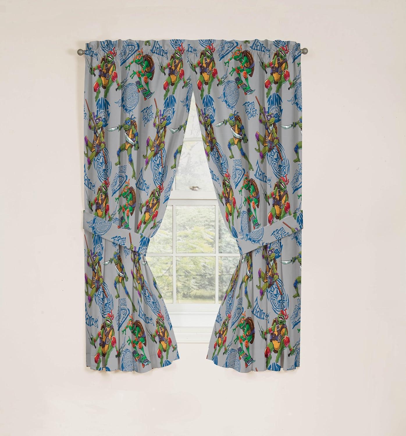 imageJay Franco Window Curtains for Kids Bedroom 4Piece Drape Set with 2 Tiebacks Grey Bluey 42 W x 84 L Pack of 2Grey Teenage Mutant Ninja Turtles