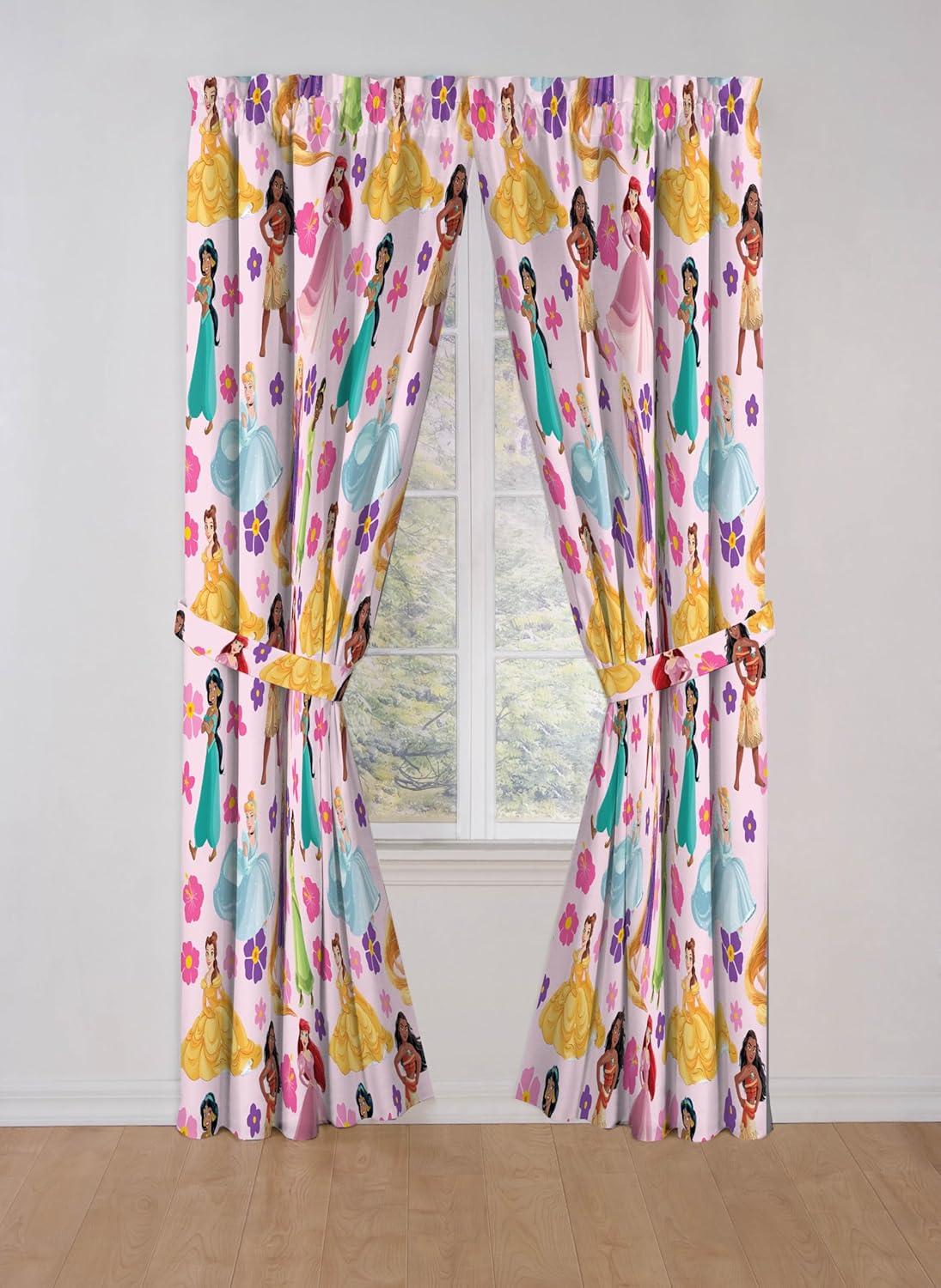 imageJay Franco Window Curtains for Kids Bedroom 4Piece Drape Set with 2 Tiebacks Grey Bluey 42 W x 84 L Pack of 2Pink Disney Princess