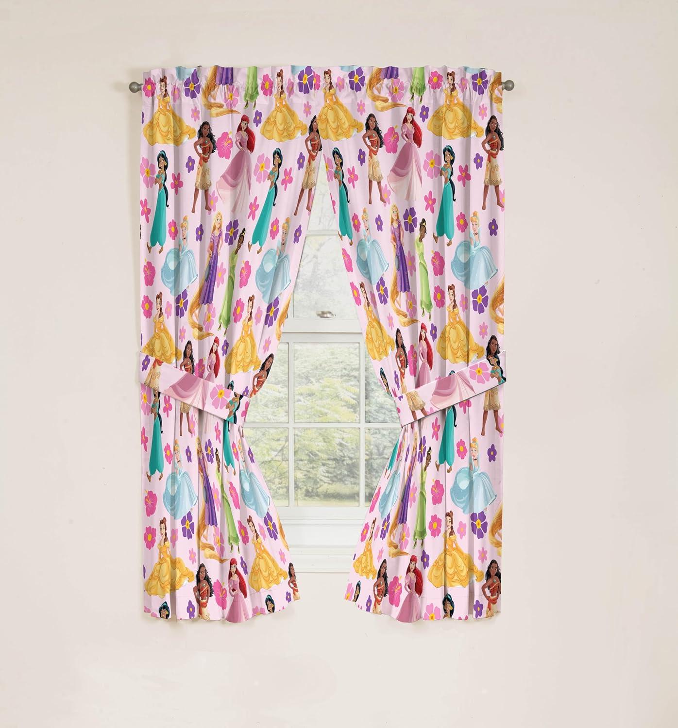 imageJay Franco Window Curtains for Kids Bedroom 4Piece Drape Set with 2 Tiebacks Grey Bluey 42 W x 84 L Pack of 2Pink Disney Princess