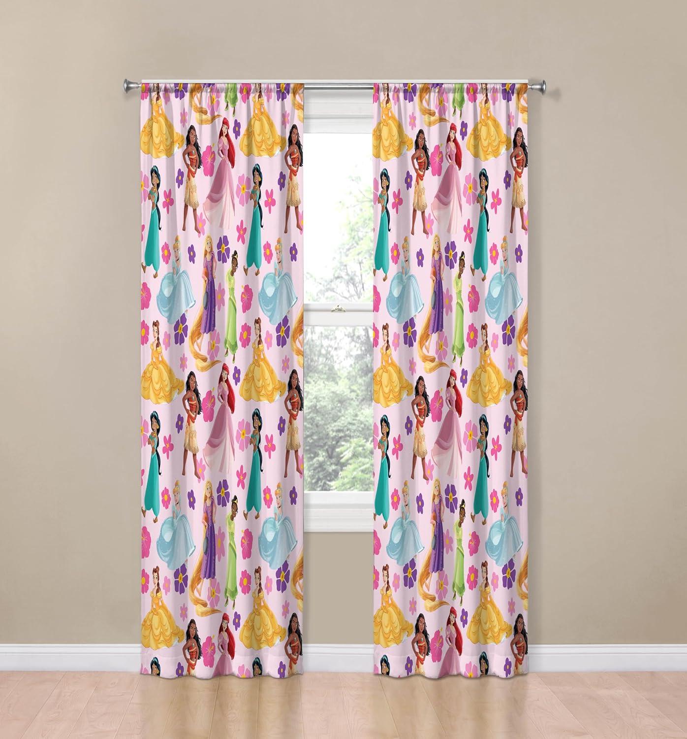 imageJay Franco Window Curtains for Kids Bedroom 4Piece Drape Set with 2 Tiebacks Grey Bluey 42 W x 84 L Pack of 2Pink Disney Princess