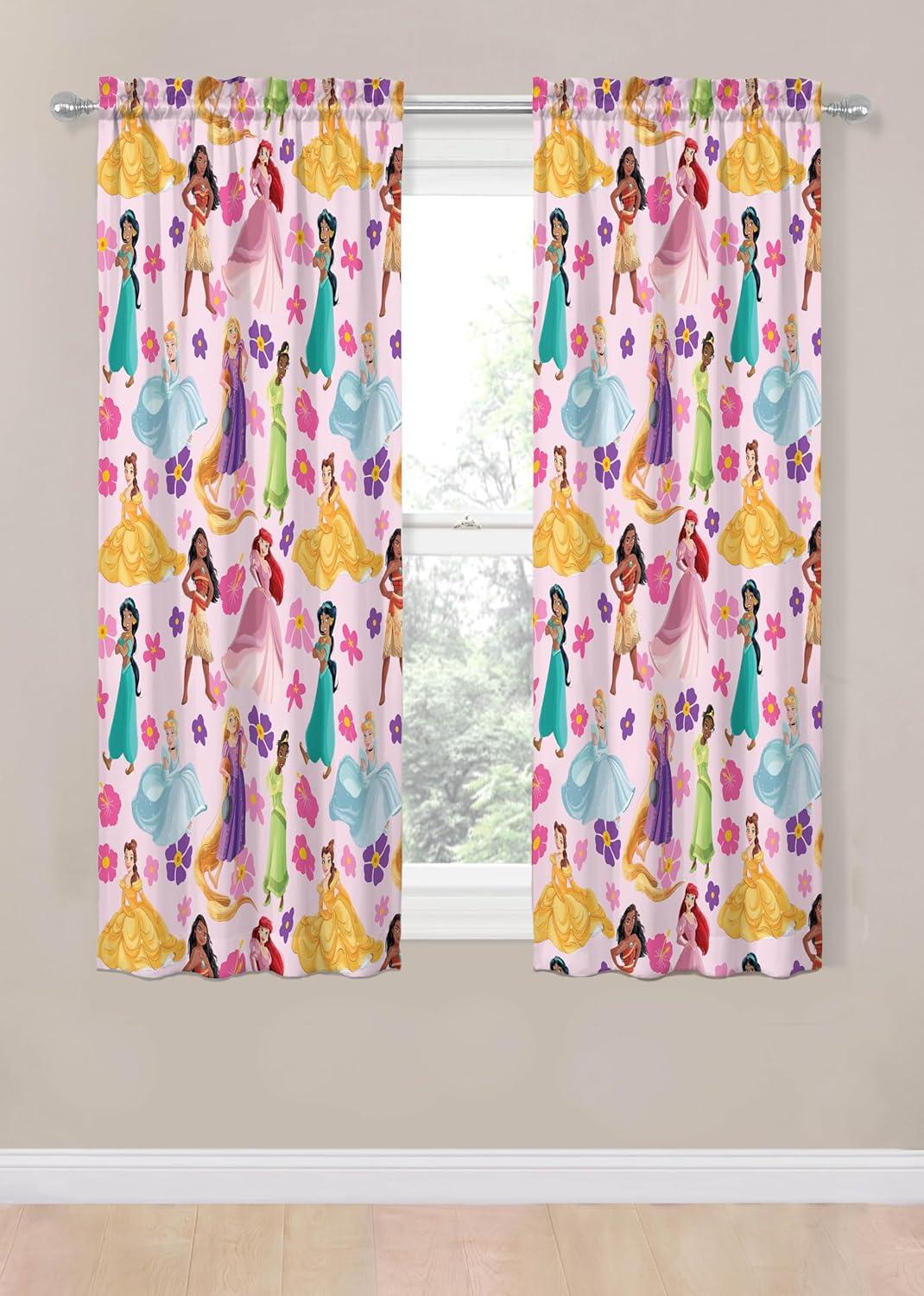 imageJay Franco Window Curtains for Kids Bedroom 4Piece Drape Set with 2 Tiebacks Grey Bluey 42 W x 84 L Pack of 2Pink Disney Princess