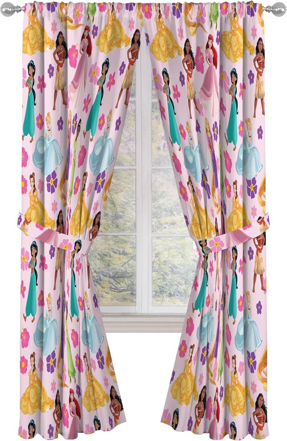 imageJay Franco Window Curtains for Kids Bedroom 4Piece Drape Set with 2 Tiebacks Grey Bluey 42 W x 84 L Pack of 2Pink Disney Princess