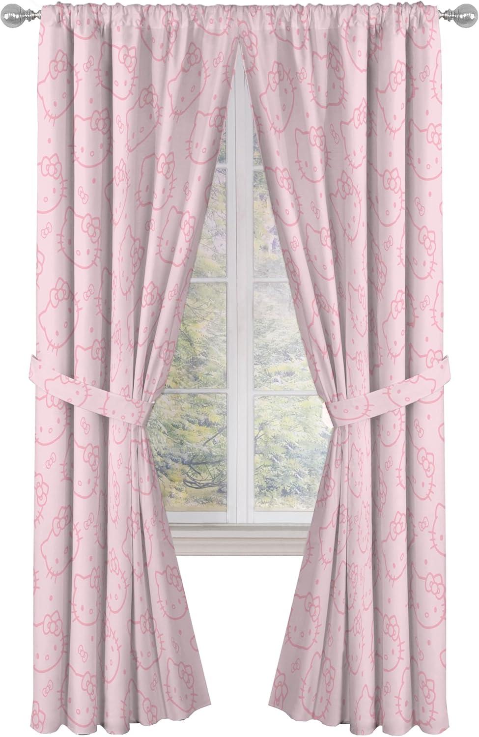 imageJay Franco Window Curtains for Kids Bedroom 4Piece Drape Set with 2 Tiebacks Grey Bluey 42 W x 84 L Pack of 2Pink Hello Kitty