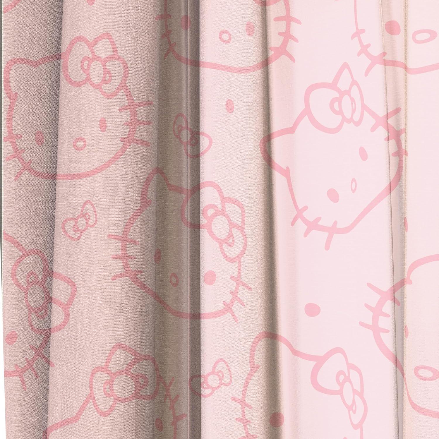 imageJay Franco Window Curtains for Kids Bedroom 4Piece Drape Set with 2 Tiebacks Grey Bluey 42 W x 84 L Pack of 2Pink Hello Kitty