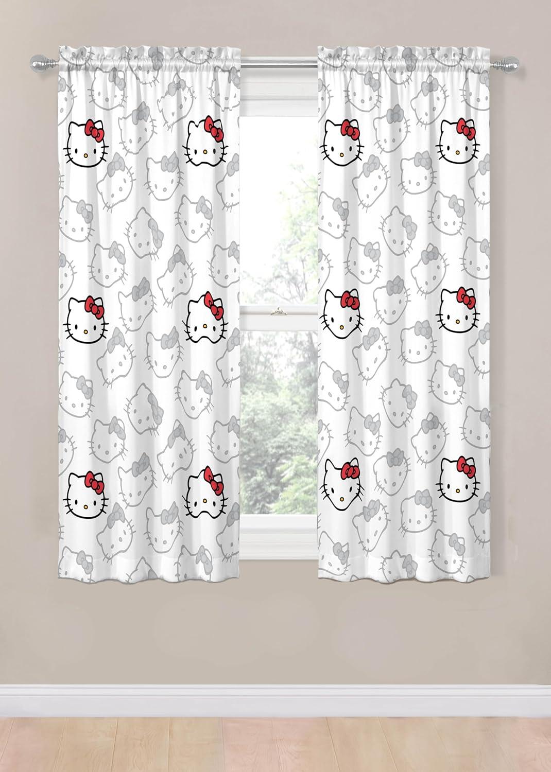 imageJay Franco Window Curtains for Kids Bedroom 4Piece Drape Set with 2 Tiebacks Grey Bluey 42 W x 84 L Pack of 2White Hello Kitty
