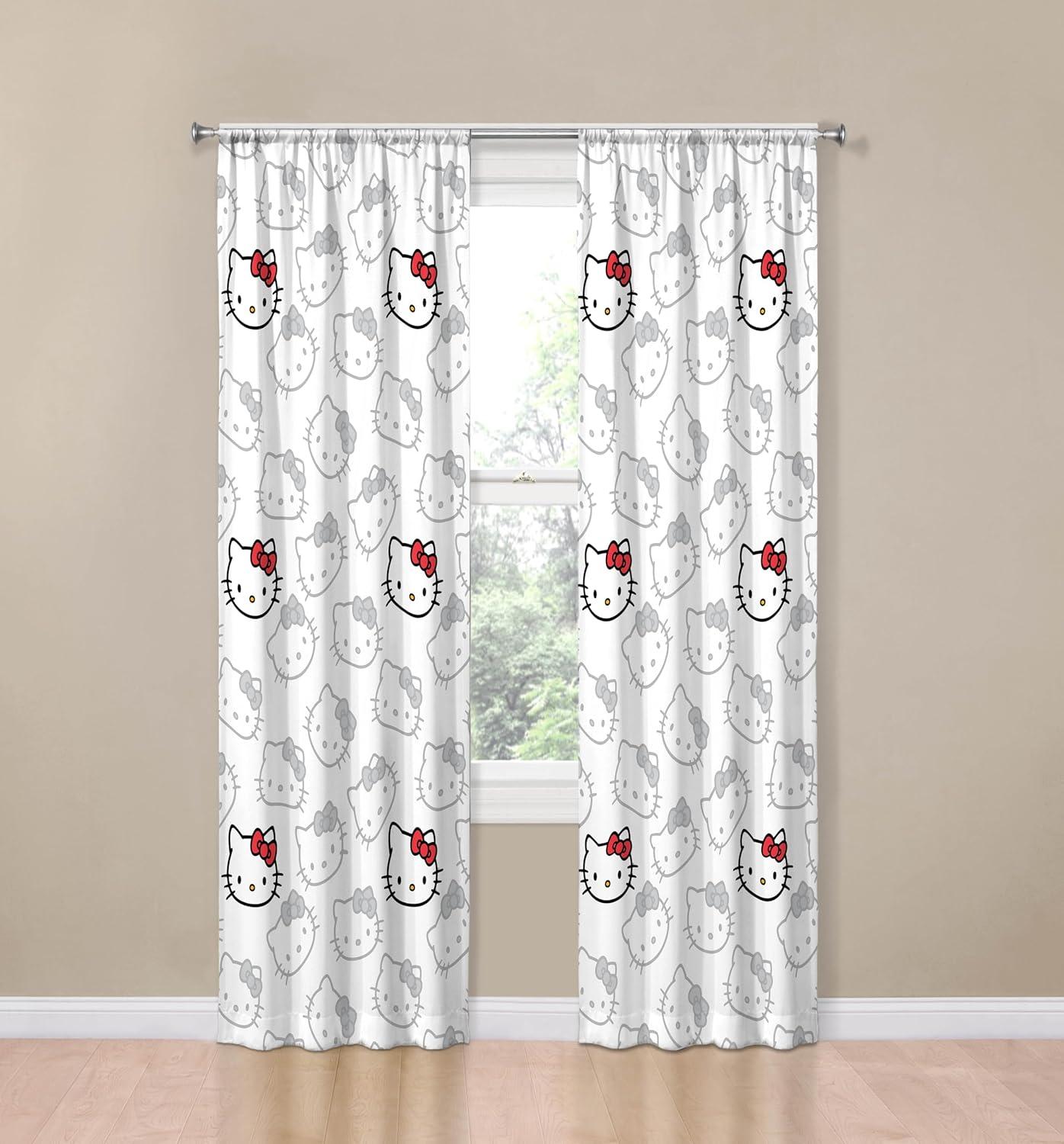 imageJay Franco Window Curtains for Kids Bedroom 4Piece Drape Set with 2 Tiebacks Grey Bluey 42 W x 84 L Pack of 2White Hello Kitty