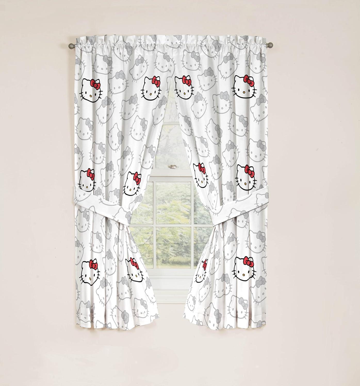 imageJay Franco Window Curtains for Kids Bedroom 4Piece Drape Set with 2 Tiebacks Grey Bluey 42 W x 84 L Pack of 2White Hello Kitty