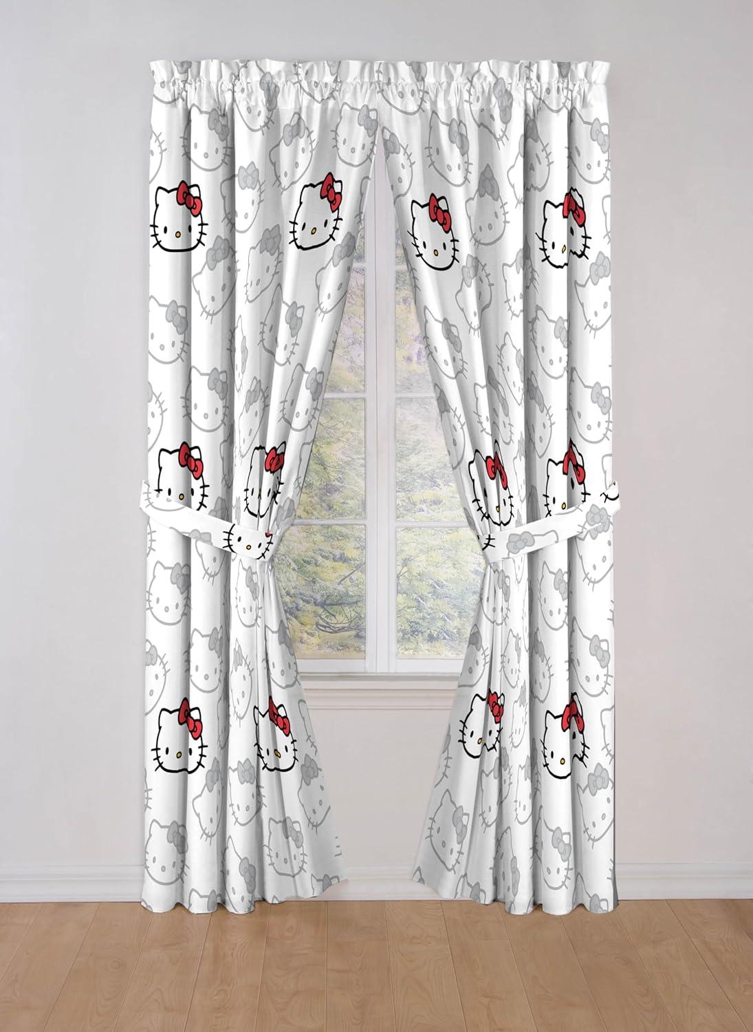 imageJay Franco Window Curtains for Kids Bedroom 4Piece Drape Set with 2 Tiebacks Grey Bluey 42 W x 84 L Pack of 2White Hello Kitty