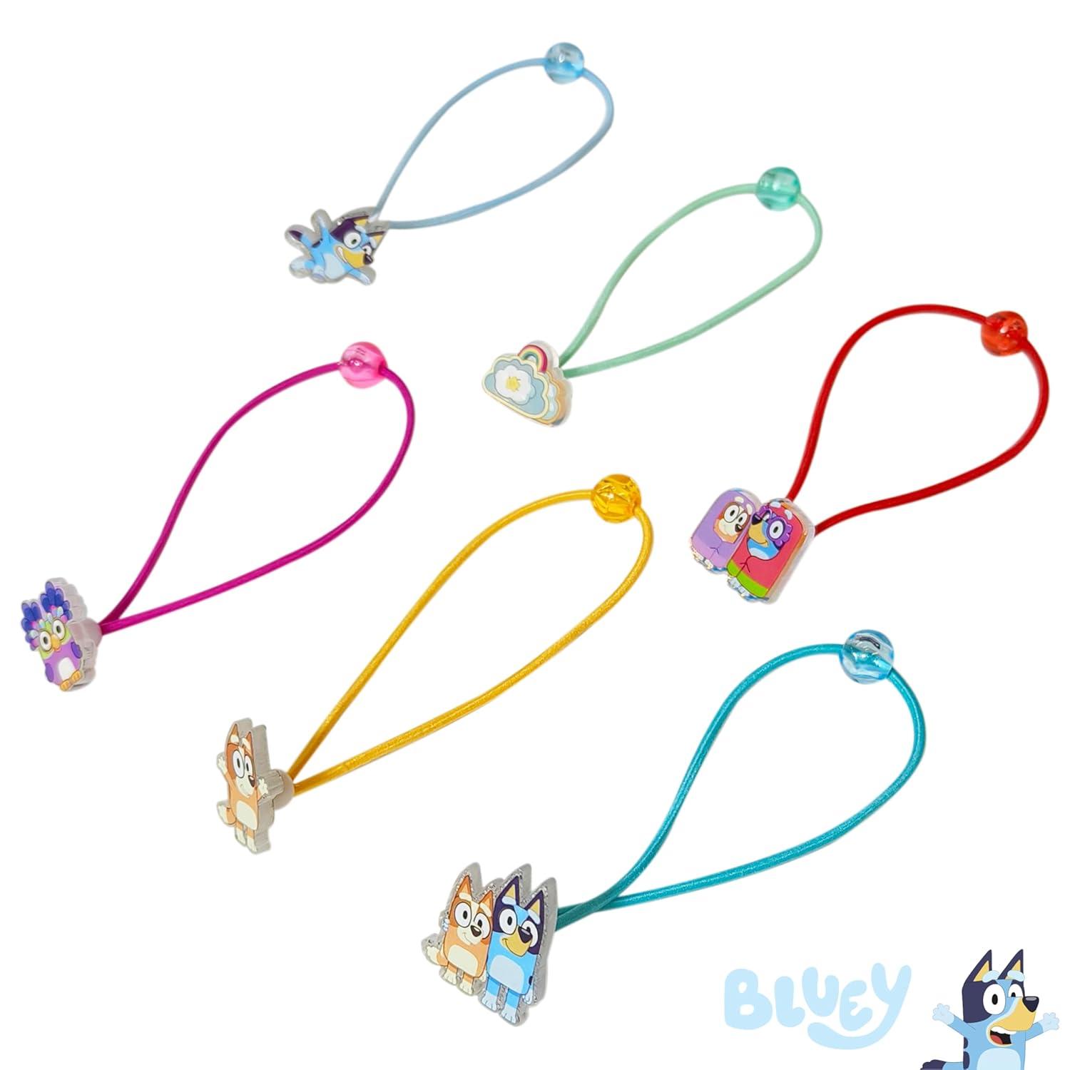 imageLUV HER Bluey Elastic Hair Ties for Girls Multicolored Durable Elastic Pack of 6 Ideal Hair Accessories for Ponytails amp Buns Ages 3Bluey Blue Yellow Green Red Pink