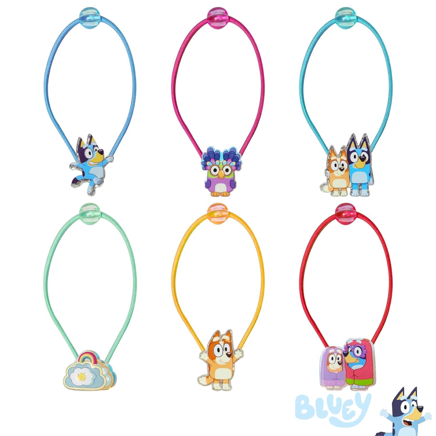 imageLUV HER Bluey Elastic Hair Ties for Girls Multicolored Durable Elastic Pack of 6 Ideal Hair Accessories for Ponytails amp Buns Ages 3Bluey Blue Yellow Green Red Pink