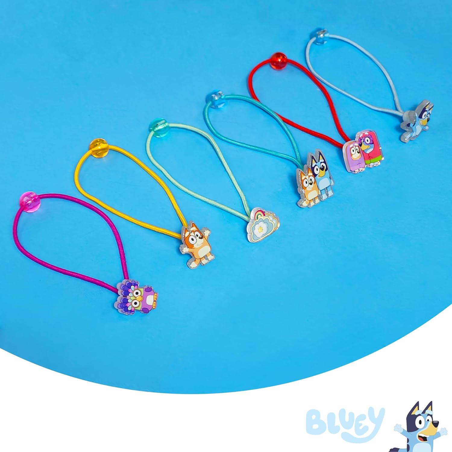 imageLUV HER Bluey Elastic Hair Ties for Girls Multicolored Durable Elastic Pack of 6 Ideal Hair Accessories for Ponytails amp Buns Ages 3Bluey Blue Yellow Green Red Pink