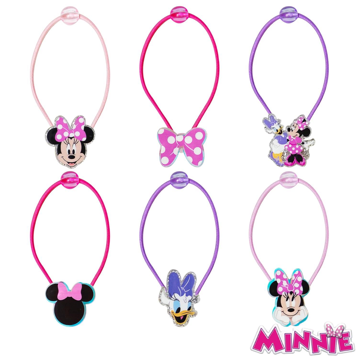 imageLUV HER Bluey Elastic Hair Ties for Girls Multicolored Durable Elastic Pack of 6 Ideal Hair Accessories for Ponytails amp Buns Ages 3Minnie Pink Purple
