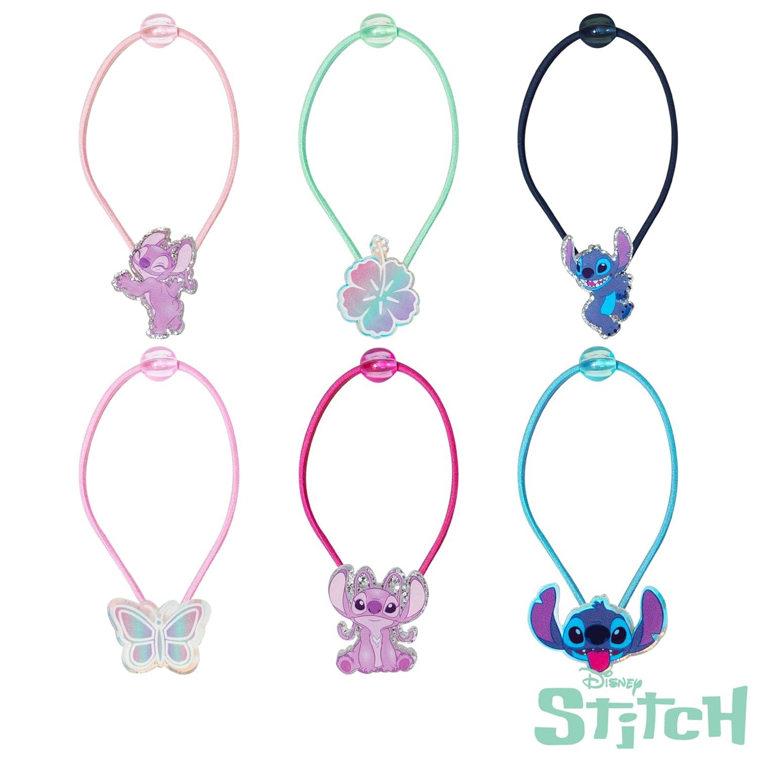 imageLUV HER Bluey Elastic Hair Ties for Girls Multicolored Durable Elastic Pack of 6 Ideal Hair Accessories for Ponytails amp Buns Ages 3Stitch Blue Green Pink Black
