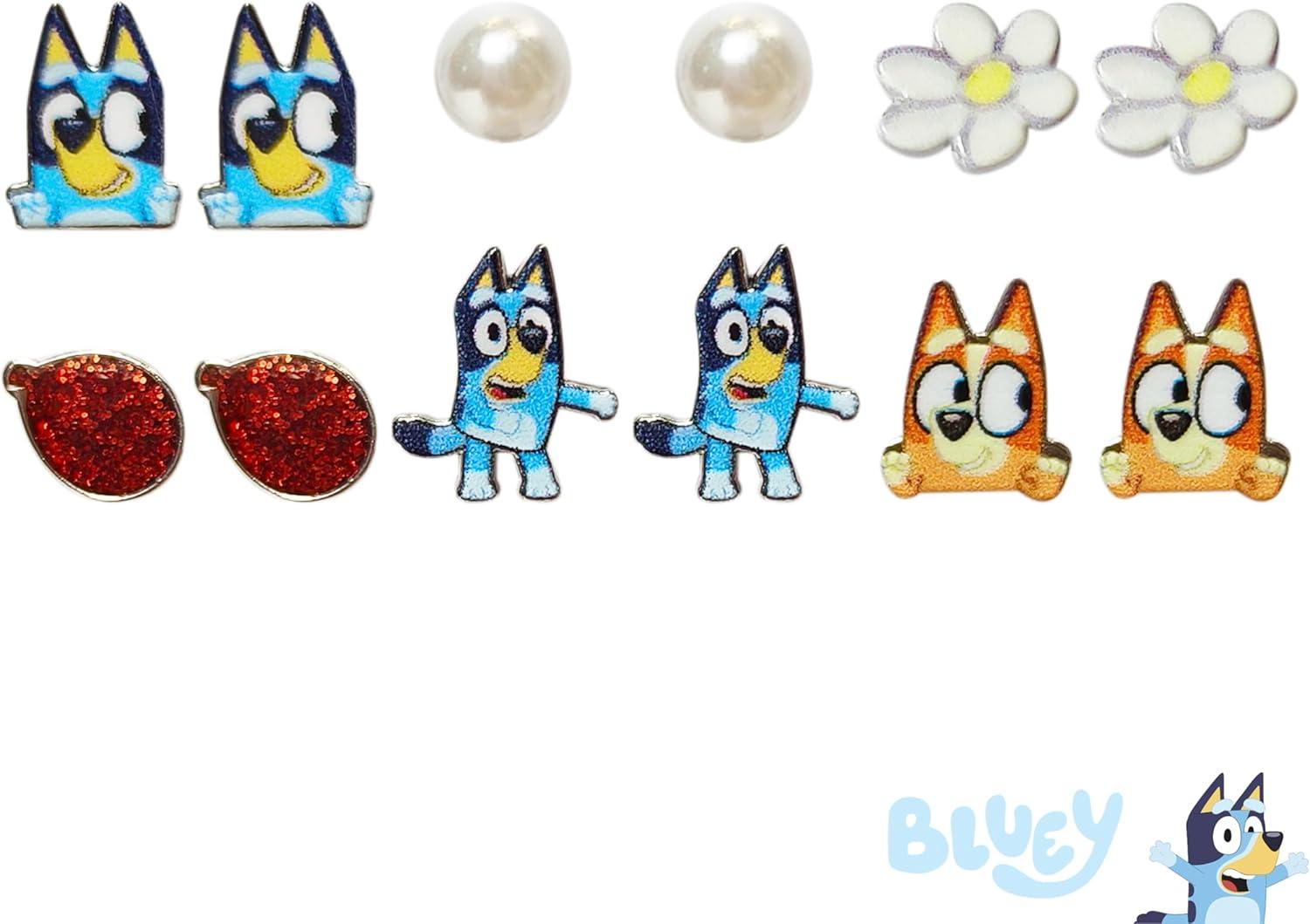 imageLUV HER Bluey Hypoallergenic Earrings for Girls Ages 4 Safe Stud amp Fishhook Styles Jewelry Gift for Sensitive Ears amp Cartoon Lovers 6 Pairs