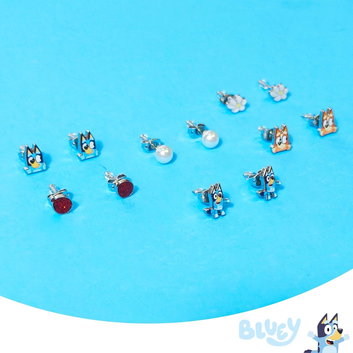 imageLUV HER Bluey Hypoallergenic Earrings for Girls Ages 4 Safe Stud amp Fishhook Styles Jewelry Gift for Sensitive Ears amp Cartoon Lovers 6 Pairs