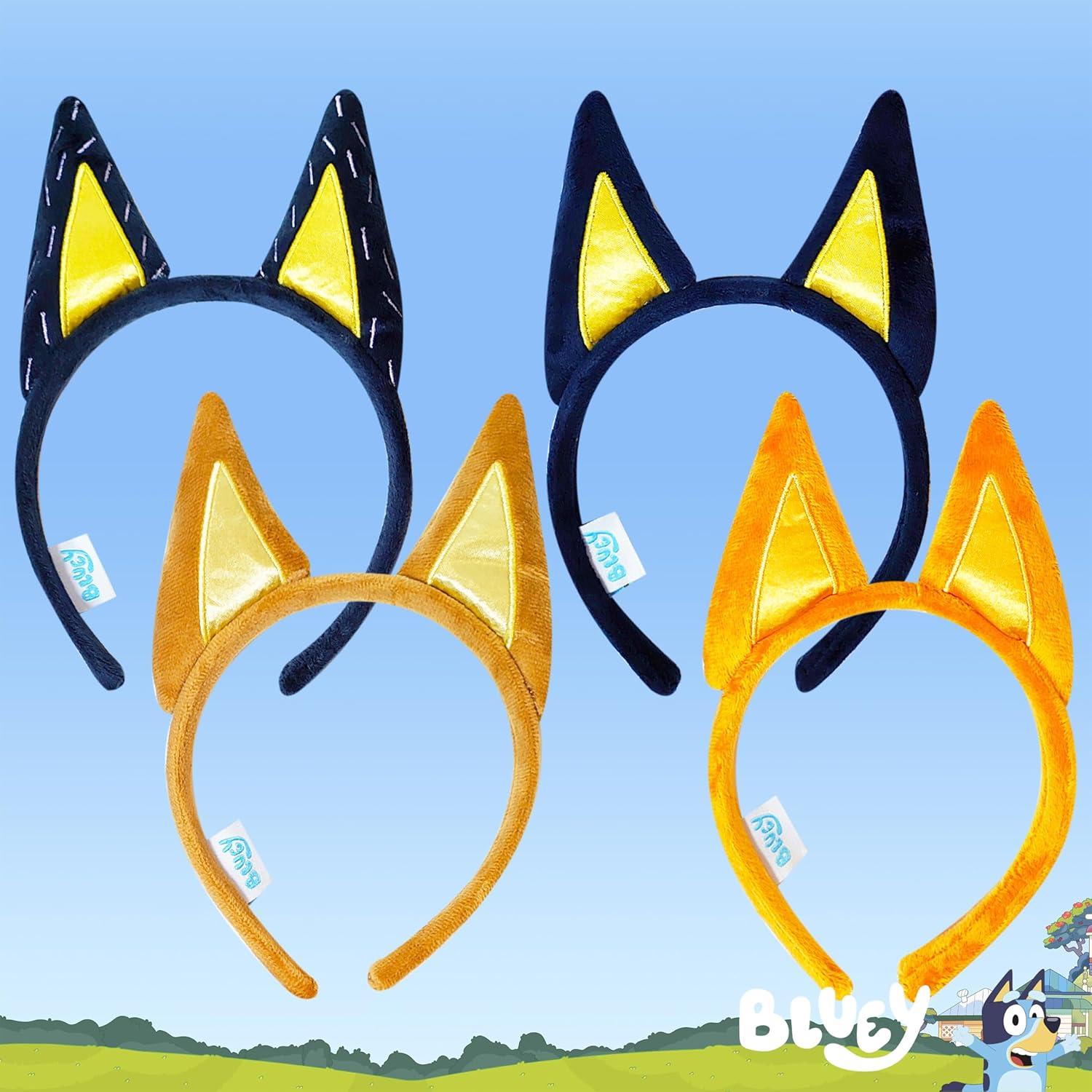 imageLUV HER Bluey Party Supplies 4pc Animal Costume Ears Headband Plush Soft Ears Elastic Family Headbands for Halloween Birthday Play Day