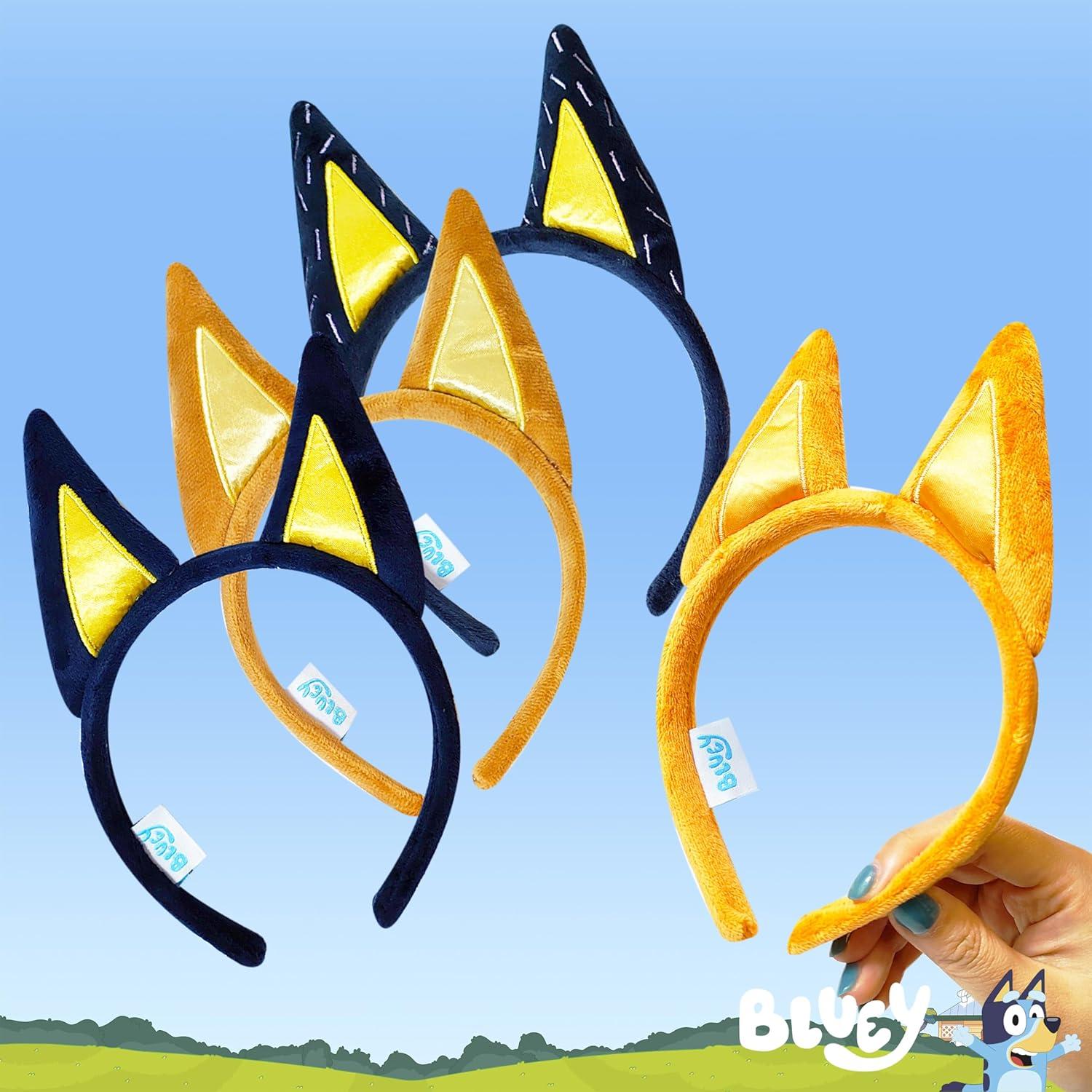 imageLUV HER Bluey Party Supplies 4pc Animal Costume Ears Headband Plush Soft Ears Elastic Family Headbands for Halloween Birthday Play Day