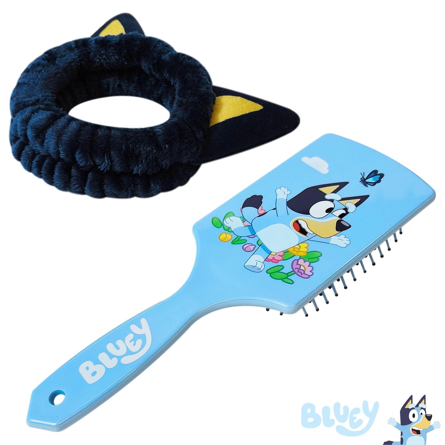 imageLUV HER Licenced Bluey Kids Hair Brush amp Spa Headband Set for Girls Features Bluey Fun Grooming Kit for Detangling Styling amp Skincare Soft amp Stretchy One Size Ages 3
