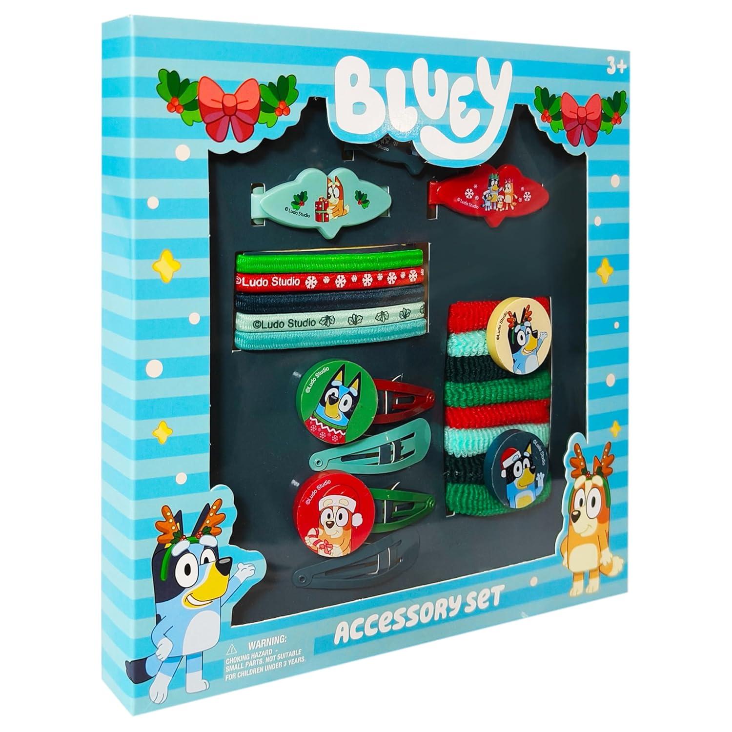 imageLuv Her Girls Hair Accessories Set 20 Pack Featuring Christmas Bluey Includes 3 Barrettes 4 Snap Clips 5 Elastics 8 Terry Ponies Everyday Wear Special Occasions Ages 3