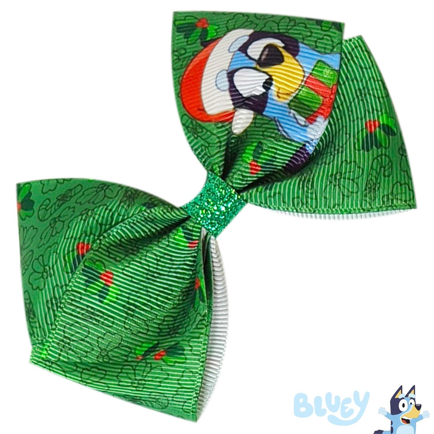 imageLuv Her Licensed Bluey Girls Hair Bows for Girls Hair Accessories Gift Set 7 Pcs 4 Inch Bundle Bluey Christmas Hair clips Alligator Clip Ages 3