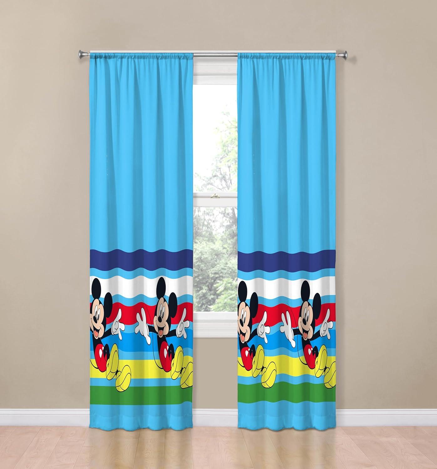 imageSunny Side Up Window Curtains for Kids Bedroom 4Piece Drape Set with 2 Tiebacks Teal Bluey 42 W x 84 L Pack of 2Blue Mickey Mouse
