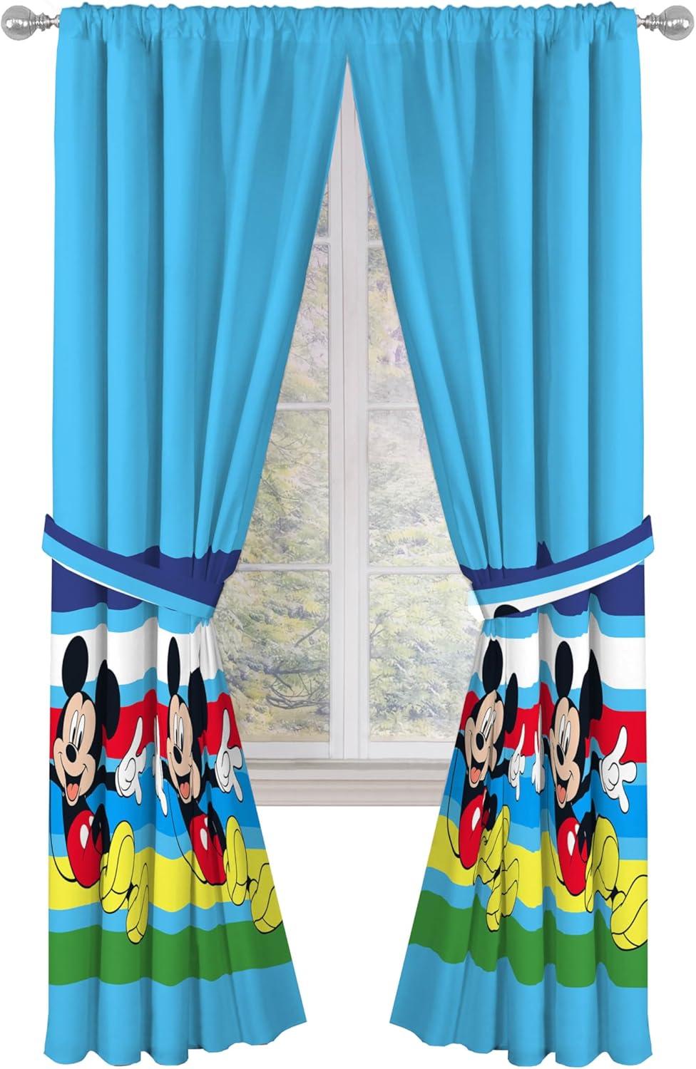 imageSunny Side Up Window Curtains for Kids Bedroom 4Piece Drape Set with 2 Tiebacks Teal Bluey 42 W x 84 L Pack of 2Blue Mickey Mouse