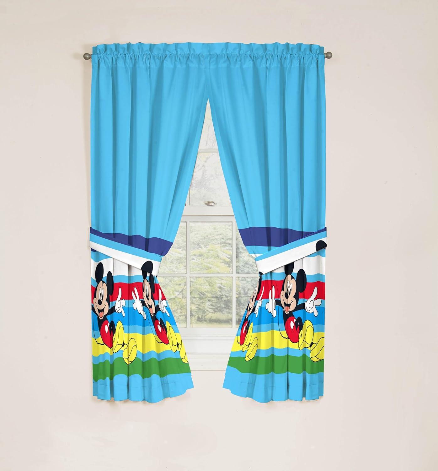 imageSunny Side Up Window Curtains for Kids Bedroom 4Piece Drape Set with 2 Tiebacks Teal Bluey 42 W x 84 L Pack of 2Blue Mickey Mouse