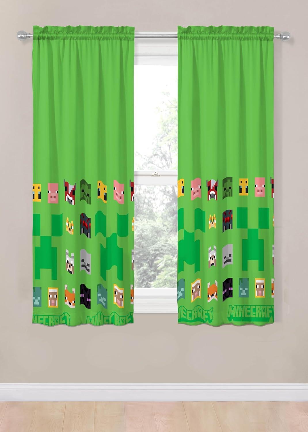 imageSunny Side Up Window Curtains for Kids Bedroom 4Piece Drape Set with 2 Tiebacks Teal Bluey 42 W x 84 L Pack of 2Green Minecraft