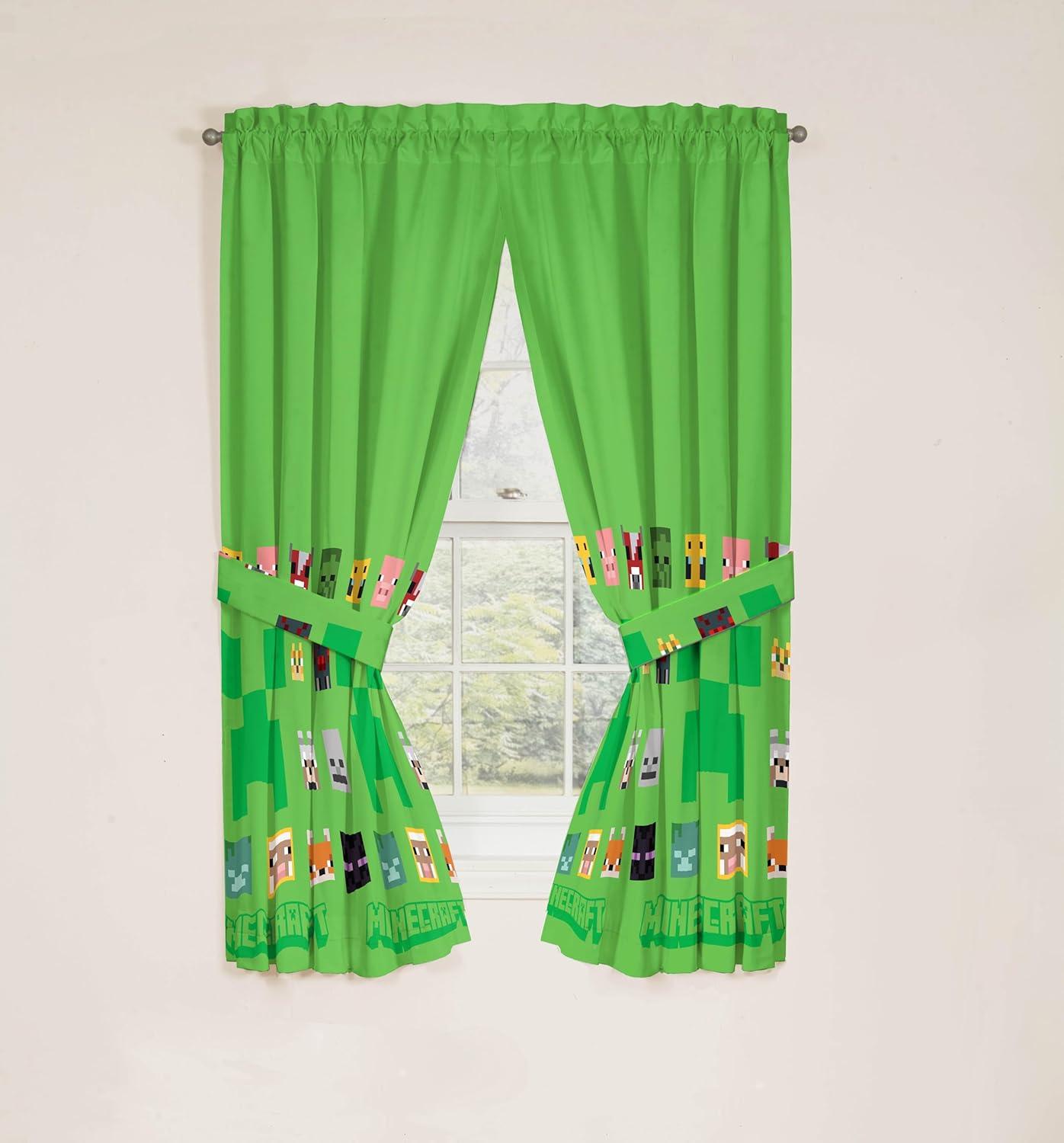 imageSunny Side Up Window Curtains for Kids Bedroom 4Piece Drape Set with 2 Tiebacks Teal Bluey 42 W x 84 L Pack of 2Green Minecraft