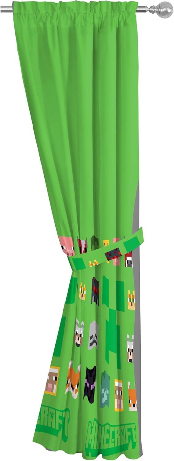 imageSunny Side Up Window Curtains for Kids Bedroom 4Piece Drape Set with 2 Tiebacks Teal Bluey 42 W x 84 L Pack of 2Green Minecraft