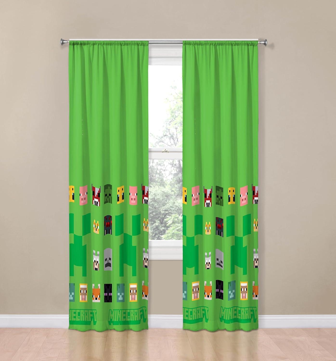 imageSunny Side Up Window Curtains for Kids Bedroom 4Piece Drape Set with 2 Tiebacks Teal Bluey 42 W x 84 L Pack of 2Green Minecraft