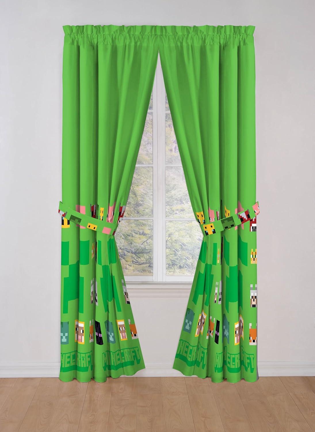 imageSunny Side Up Window Curtains for Kids Bedroom 4Piece Drape Set with 2 Tiebacks Teal Bluey 42 W x 84 L Pack of 2Green Minecraft