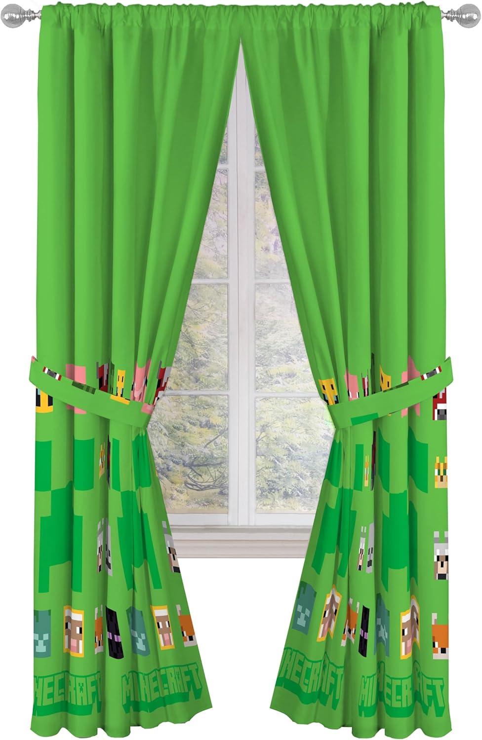imageSunny Side Up Window Curtains for Kids Bedroom 4Piece Drape Set with 2 Tiebacks Teal Bluey 42 W x 84 L Pack of 2Green Minecraft