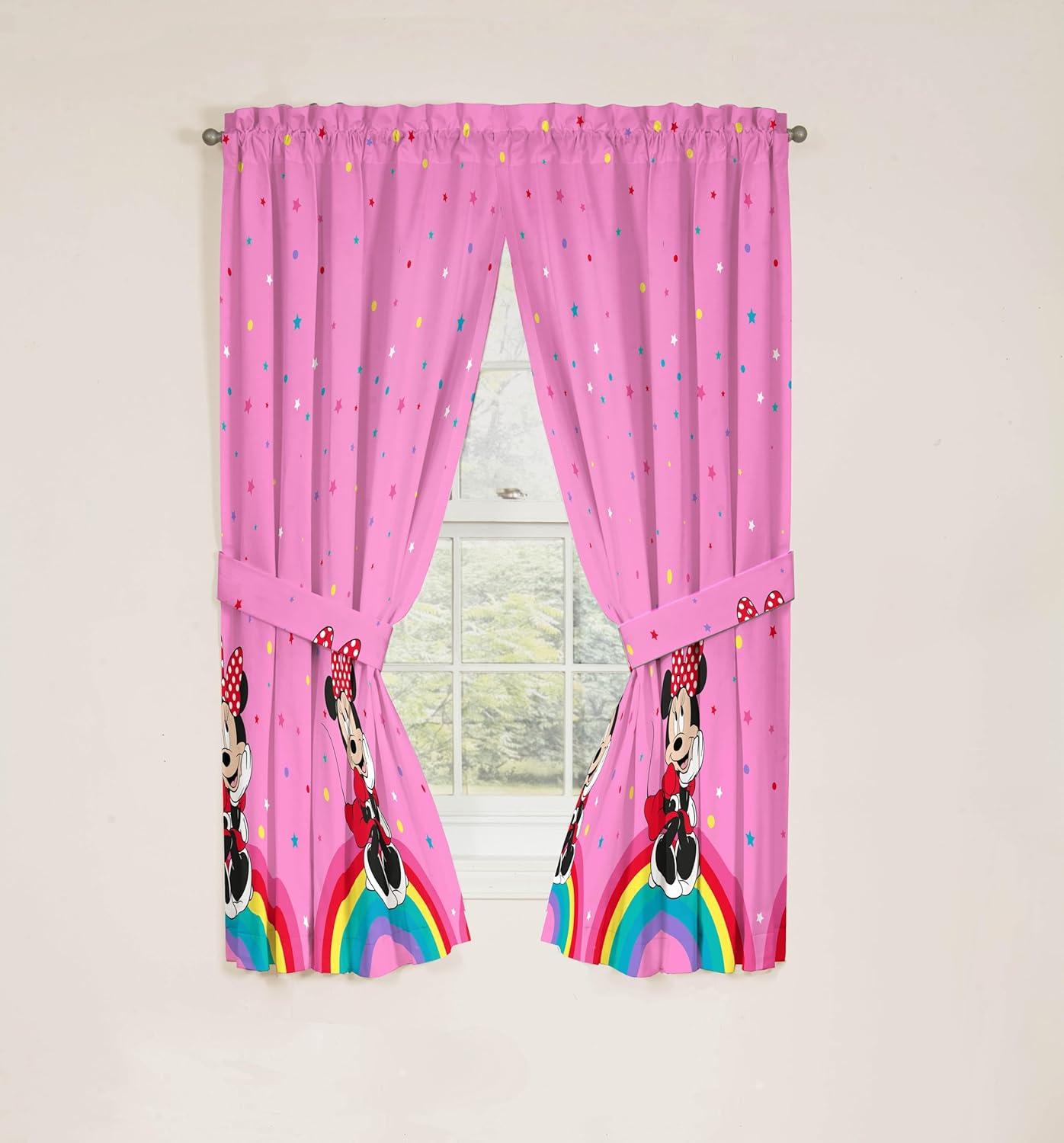 imageSunny Side Up Window Curtains for Kids Bedroom 4Piece Drape Set with 2 Tiebacks Teal Bluey 42 W x 84 L Pack of 2Pink Minnie Mouse