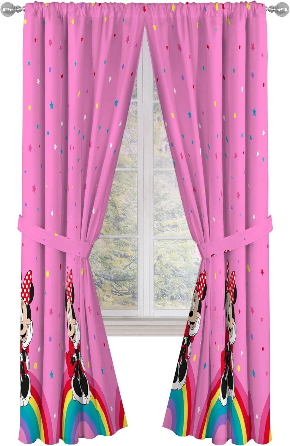 imageSunny Side Up Window Curtains for Kids Bedroom 4Piece Drape Set with 2 Tiebacks Teal Bluey 42 W x 84 L Pack of 2Pink Minnie Mouse