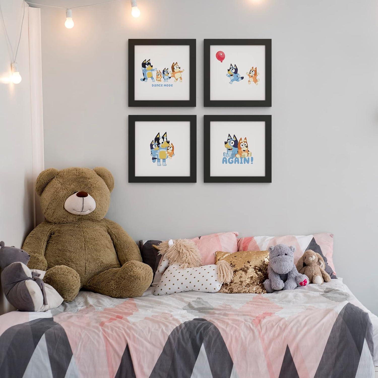 imageTrends International Gallery Pops Bluey Family Life Wall Art Bundle 4Pack Gallery Pops Wall Art White Framed VersionBlack Framed Version