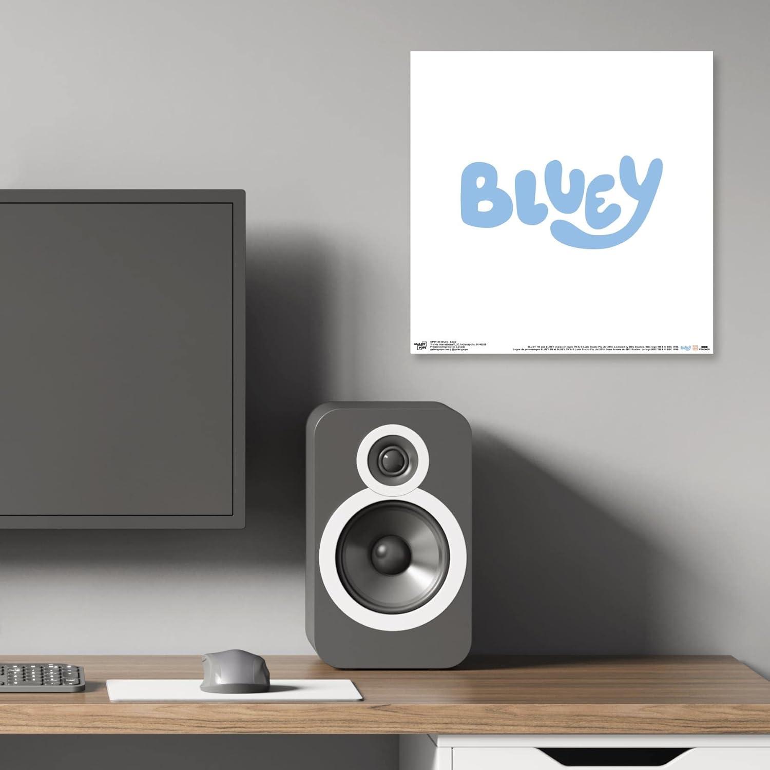 imageTrends International Gallery Pops Bluey Logo Wall Art White Framed Version 12 x 12Unframed Version