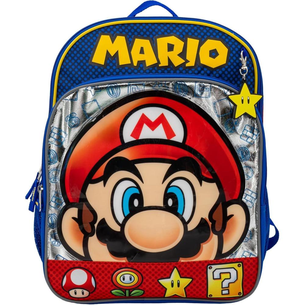 imageAI ACCESSORY INNOVATIONS Bluey amp Bingo 2 in 1 kids Backpack 16 School Bag with Insulated Pocket amp Bento Box for Boys amp Girls BlueMario Big Face