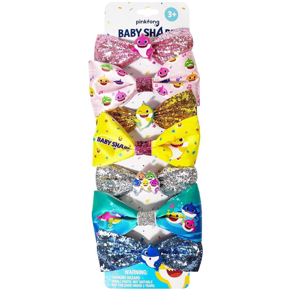 imageBaby Shark Kids Hair Bows  Hair Accessories Gift Set  7 Pcs 4 Inch Bundle for Girls  Different Character on each Clip  Alligator Clip  Ages 3 Baby Shark