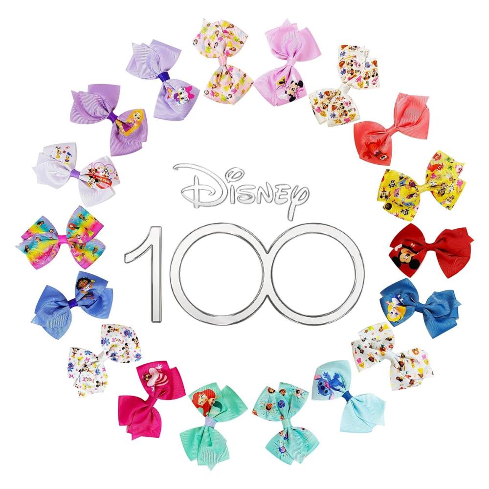 imageBaby Shark Kids Hair Bows  Hair Accessories Gift Set  7 Pcs 4 Inch Bundle for Girls  Different Character on each Clip  Alligator Clip  Ages 3 Disney 100th Anniversary