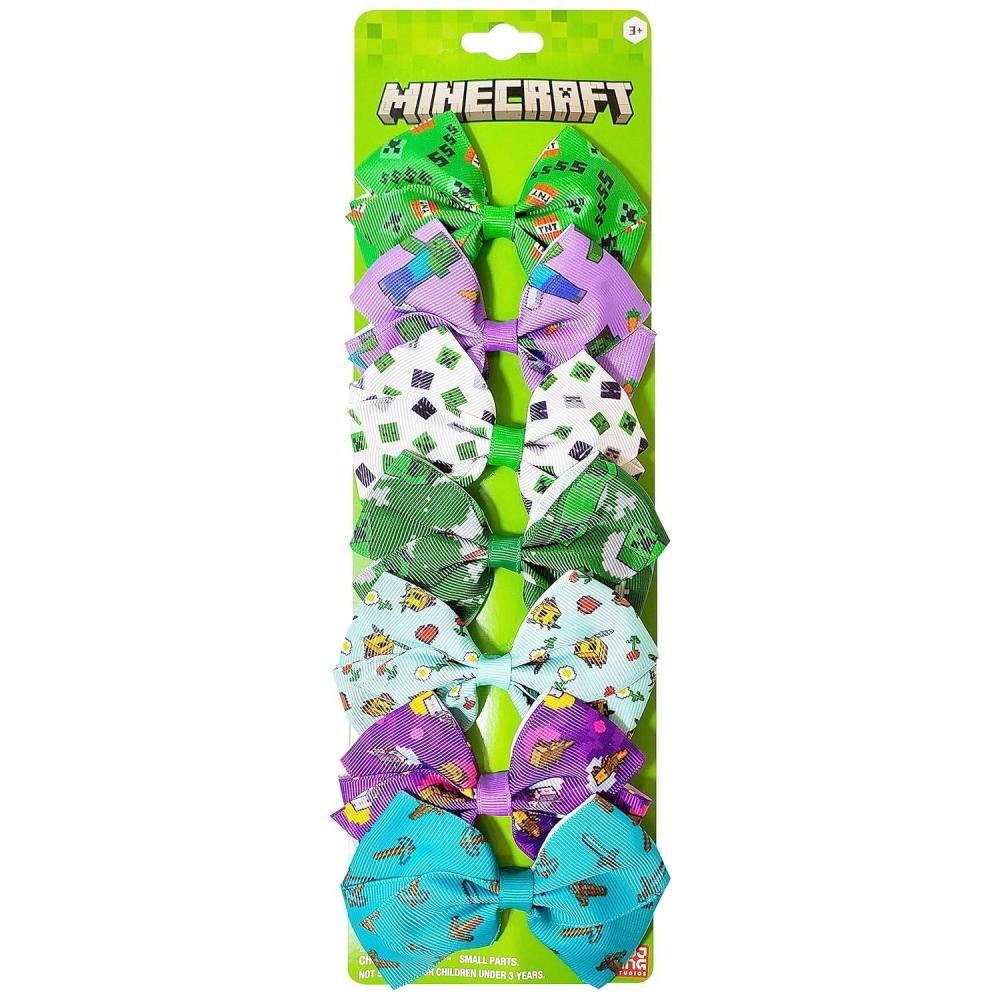 imageBaby Shark Kids Hair Bows  Hair Accessories Gift Set  7 Pcs 4 Inch Bundle for Girls  Different Character on each Clip  Alligator Clip  Ages 3 Minecraft