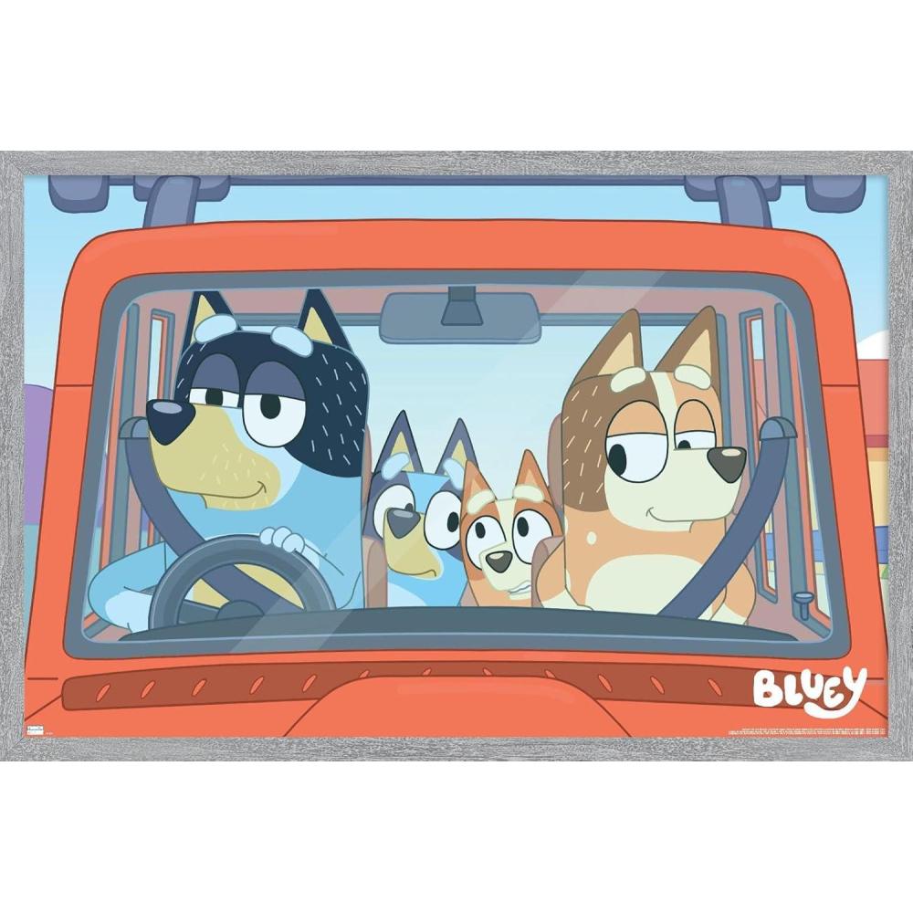 imageBluey  Car Ride Wall Poster 19L x 13W Premium Unframed VersionGray Framed Version