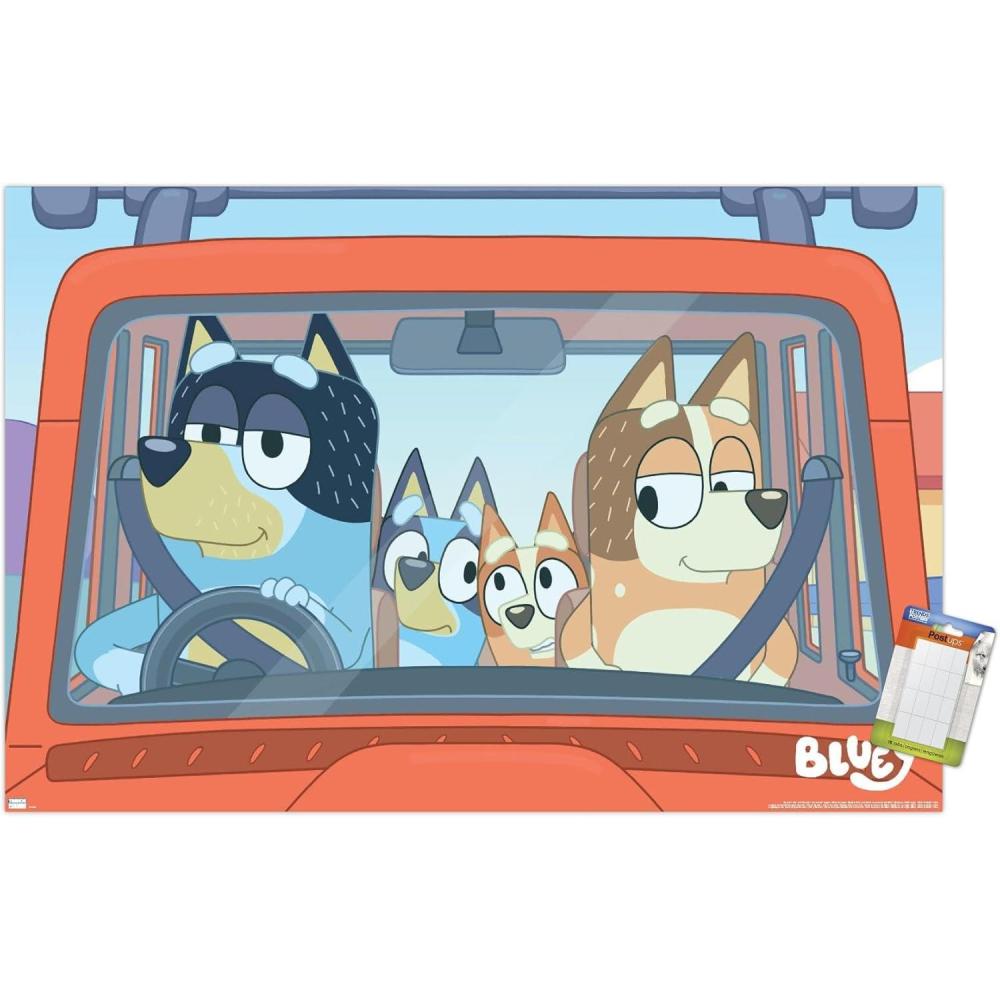 imageBluey  Car Ride Wall Poster 19L x 13W Premium Unframed VersionPremium Poster  Mount Bundle