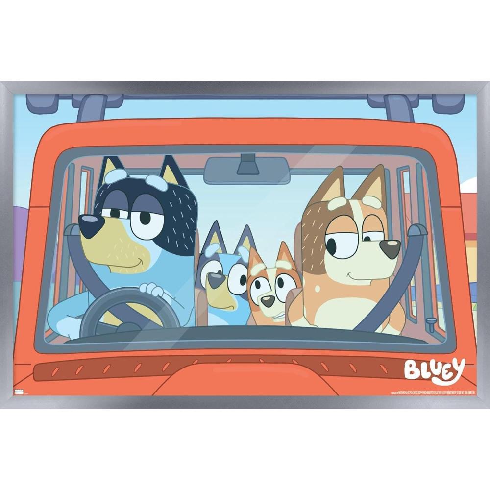 imageBluey  Car Ride Wall Poster 19L x 13W Premium Unframed VersionSilver Framed Version