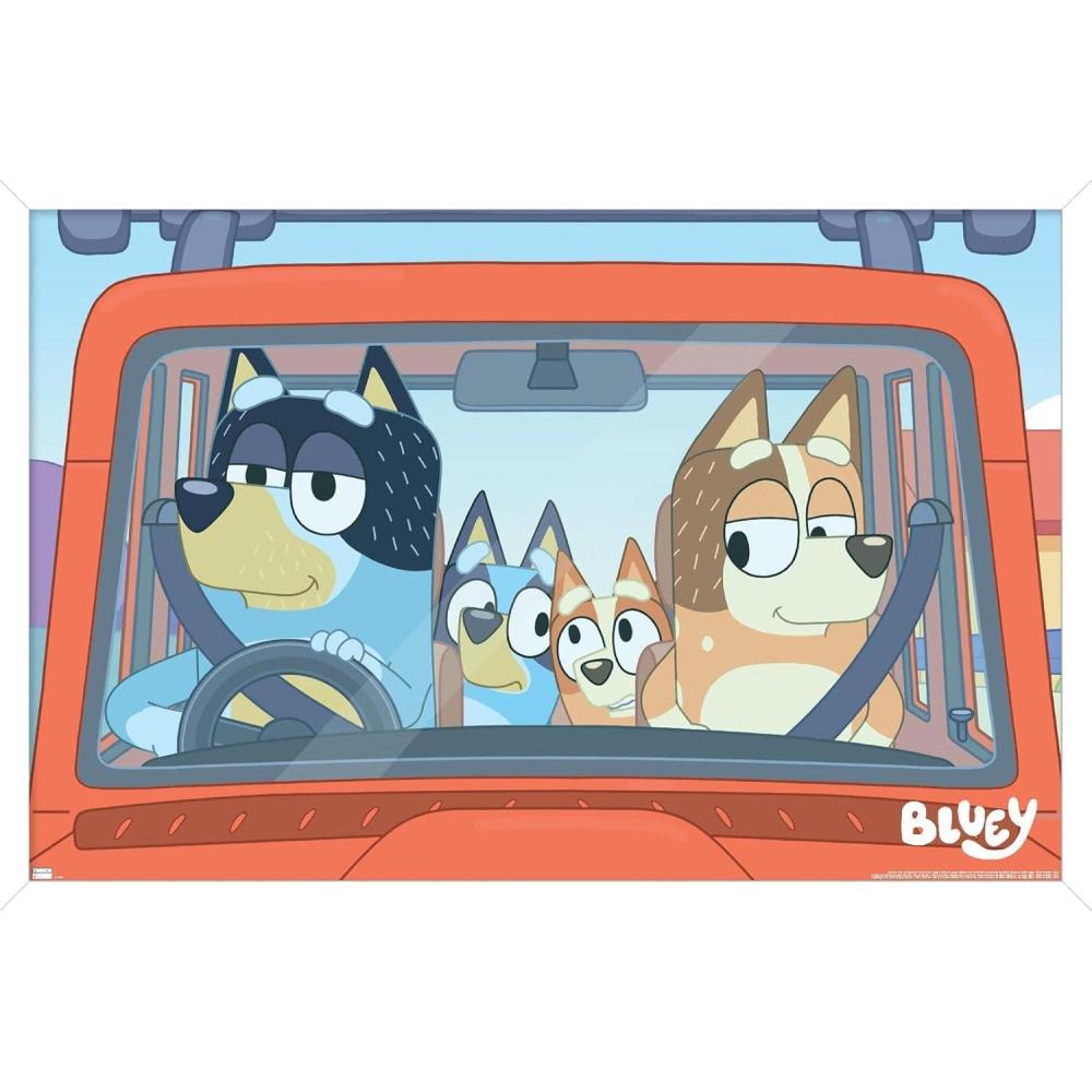 imageBluey  Car Ride Wall Poster 19L x 13W Premium Unframed VersionWhite Framed Version